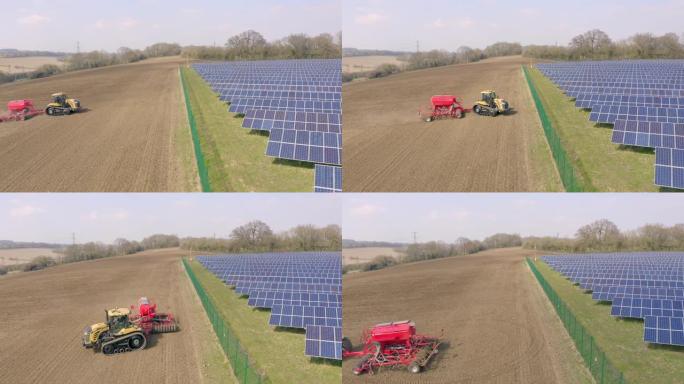 新老农作播种机与太阳能发电场并驾齐驱