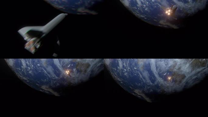 环绕地球4k轨道的宇宙飞船的逼真3D动画