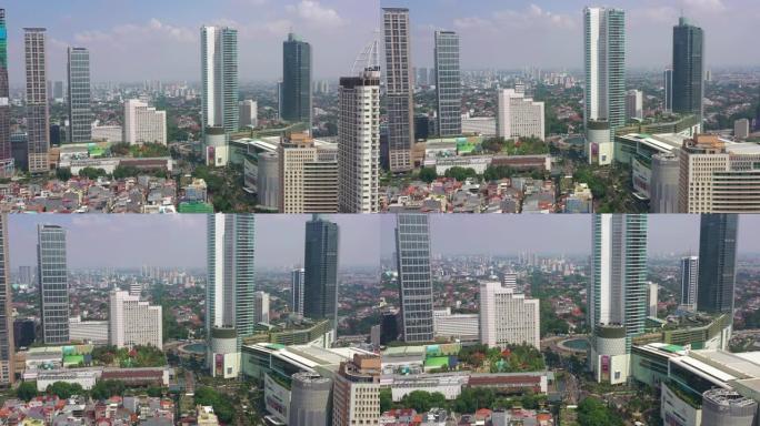 阳光灿烂的雅加达市市中心私人住宅主要大道区空中全景4k印度尼西亚