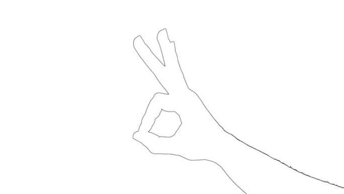 在白色背景上显示OK手势的手的轮廓草图