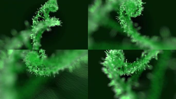 丛DNA分子模型，3D渲染在黑暗背景中旋转的DNA