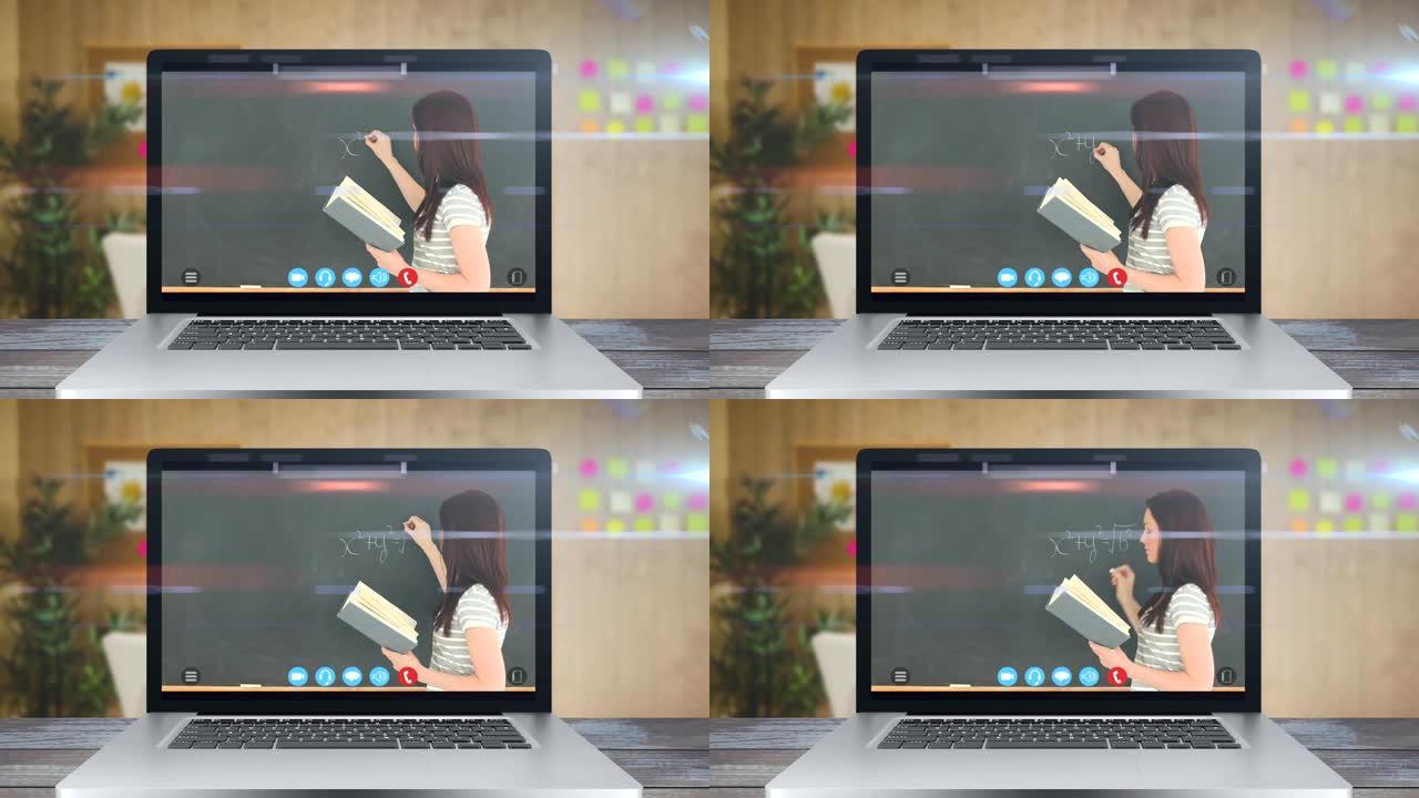 视频在线学校课程中显示老师的屏幕动画。冠状病毒传播