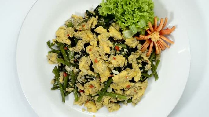 炒中国沼泽早晨与鸡蛋thaiicuisine融合健康清洁食品和饮食食品