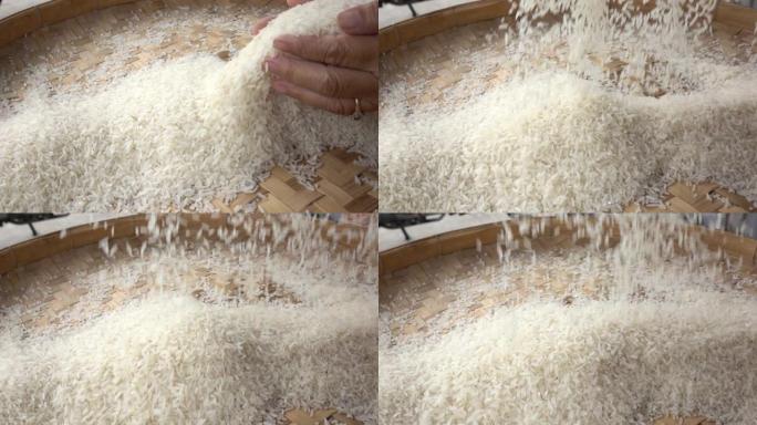 手工风选为烹饪准备的米粒