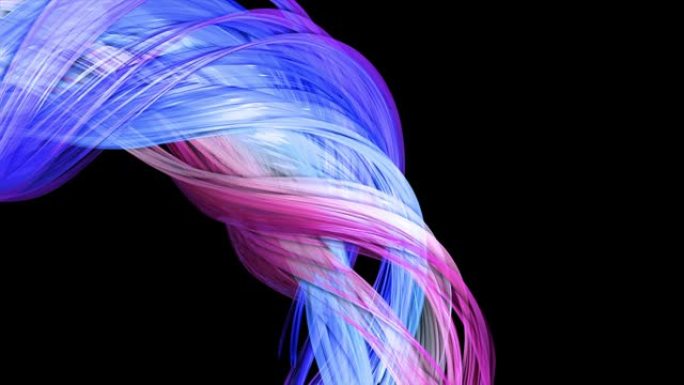 抽象的彩色透明丝带在黑色背景上四处移动。运动图形3d循环背景与红色蓝色丝带。亮度哑光作为阿尔法通道。