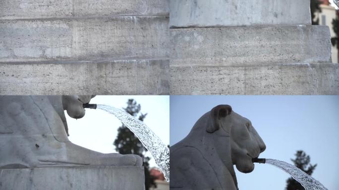意大利罗马-2020年6月: 意大利罗马市Popolo广场上的狮子喷泉