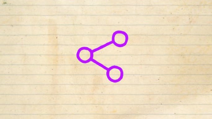 用老式白色衬纸上的记号笔手工绘制的紫色轮廓共享图标动画。