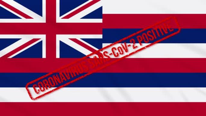 美国夏威夷州摇摆国旗，上面印着对COVID-19的积极回应，循环