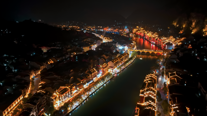 贵州镇远古城夜景航拍4k