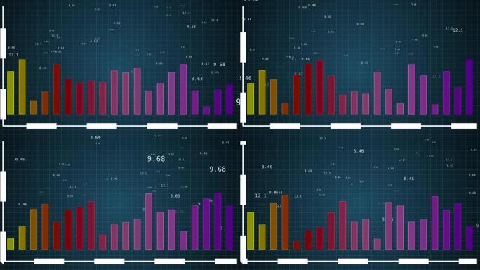 信息图表背景，数字和图表显示全球数据统计。