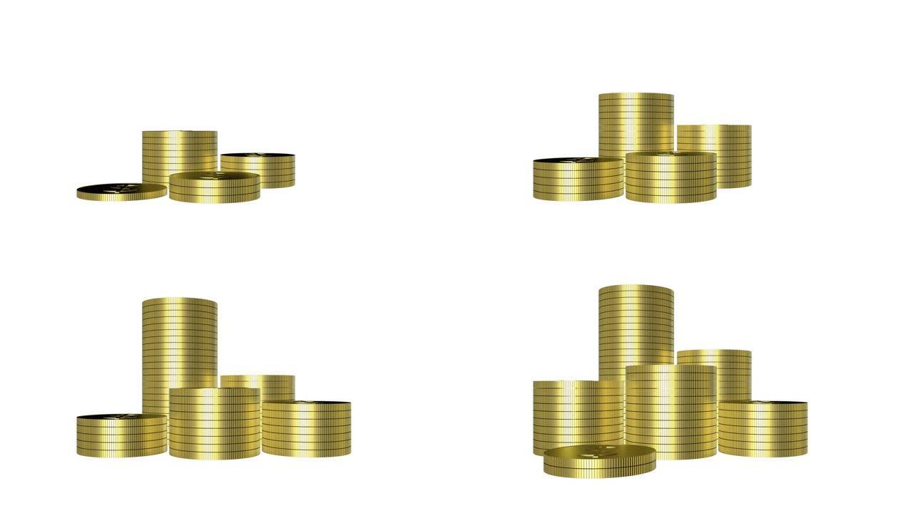 掉落硬币的3D动画。在自动取款机中获胜。钱雨。