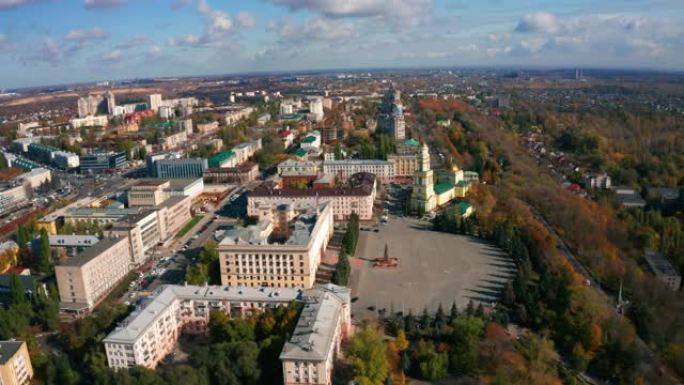 俄罗斯，利佩茨克，列宁广场-主教座堂，城市中部俯视图