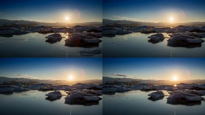 冰岛，Jokulsarlon泻湖，美丽的寒冷景观4k冰岛冰川泻湖湾的延时。4K Timelaspe