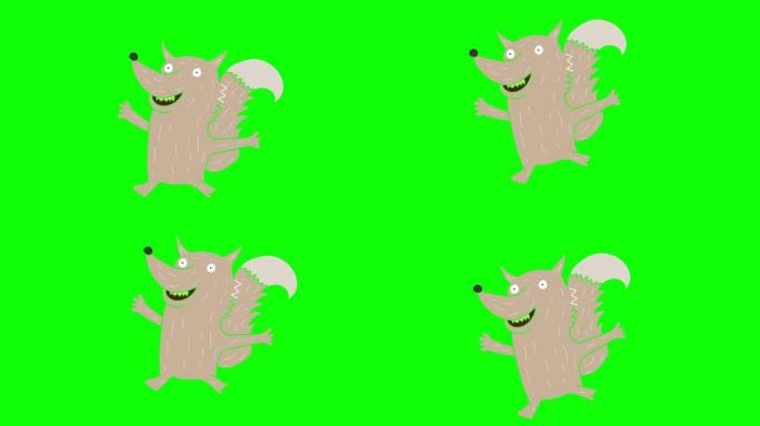 黄鼠狼手绘绿屏。浮动循环动画
