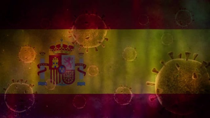 西班牙国旗插图与冠状病毒新型冠状病毒肺炎病毒