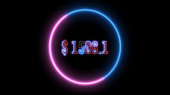 用霓虹灯抽象光增加金钱动画。赚取美元，增加货币收益动画或渲染。