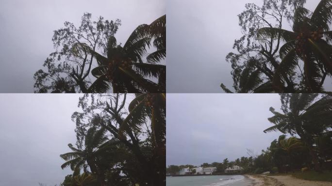 毛里求斯、默维尔海滩的飓风期间，雨和风以及非常恶劣的天气条件