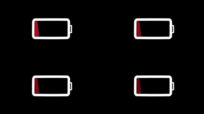 4K低电量警告符号动画。数字景观中的电池电量低