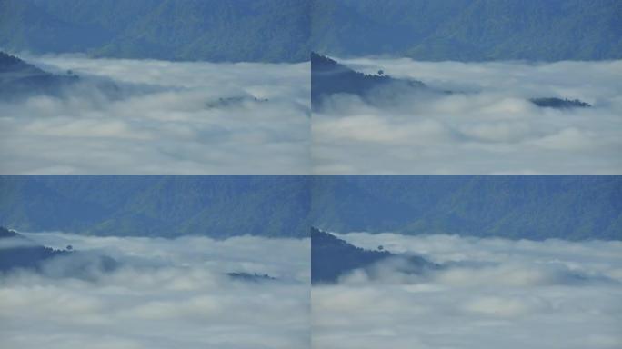 大海的雾云海雾气流动山脉云层翻滚森林山峰