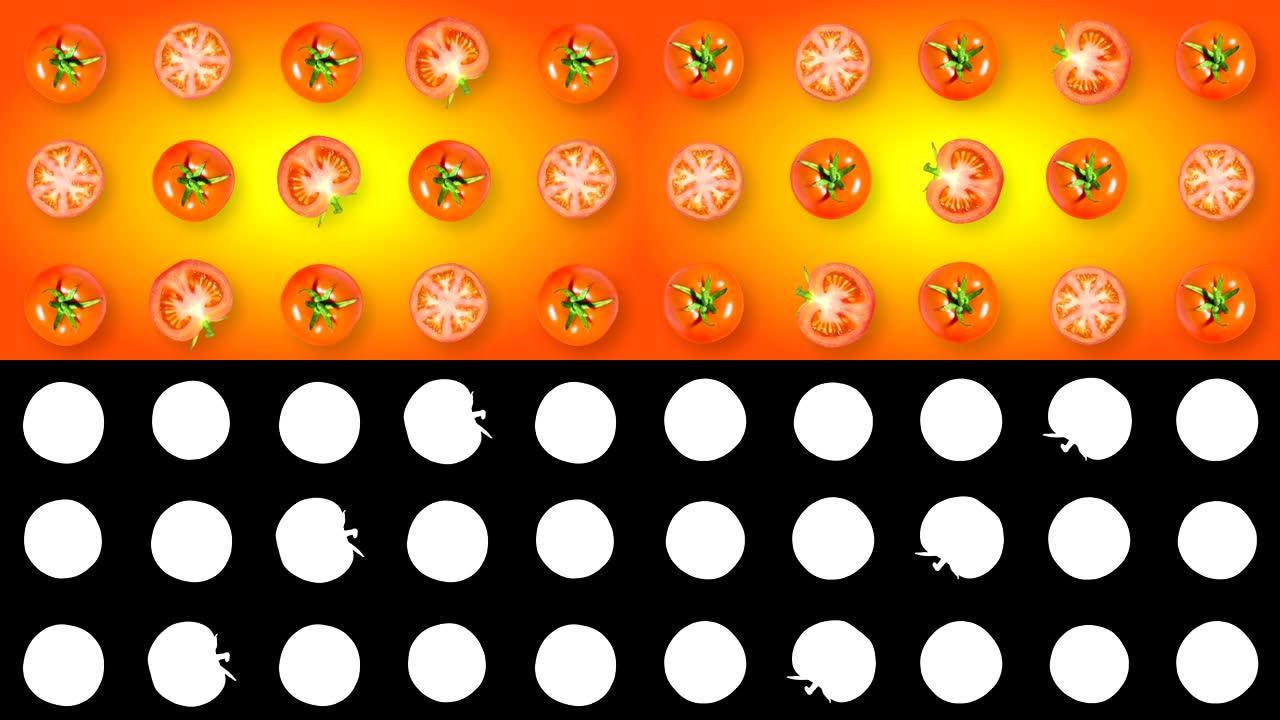 用旋转的西红柿循环动画抽象视频