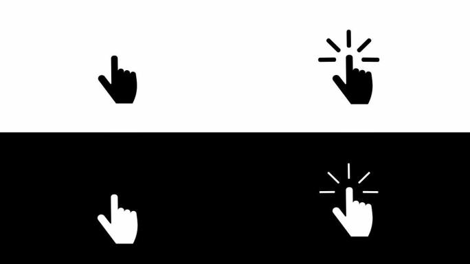按钮。白色背景上的手图标。电脑鼠标的光标。黑白背景。4k视频