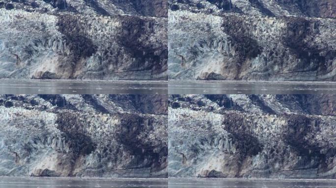 阿拉斯加冰川湾国家公园约翰·霍普金斯冰川的特写镜头。