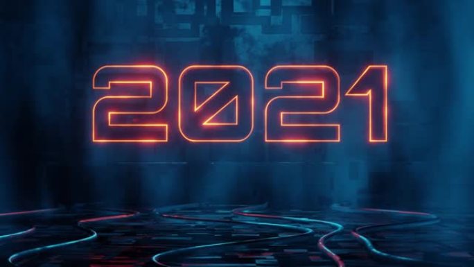 动画的文本运动2021橙色发光在一个神秘的