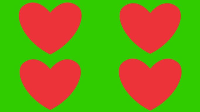 动画心跳加速。循环播放红心跳动的视频。矢量插图孤立在绿色背景上。