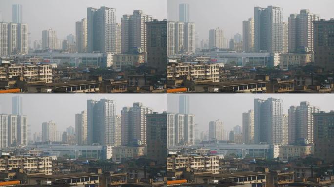长沙城市景观晴天屋顶全景4k中国