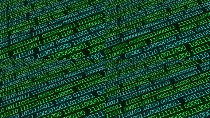 网络空间中的信息二进制代码。数字技术屏幕保护程序。数字时代的二进制算法，数据代码，加密和编码背景。数