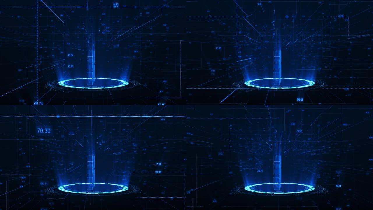 带旋转圈技术的蓝色5g字的运动图形抽象背景无缝循环视频