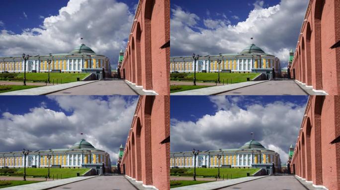 俄罗斯莫斯科克里姆林宫内部 (日)，面对多云的天空。