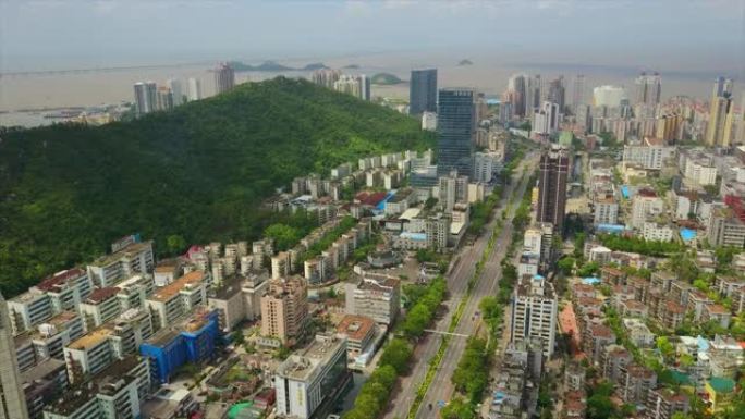 晴天珠海市景交通路海湾空中全景4k中国