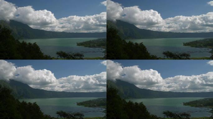 巴厘岛著名火山湖山顶部全景4k印度尼西亚