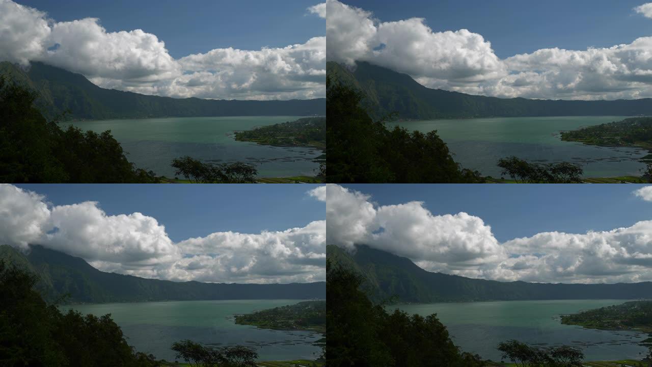 巴厘岛著名火山湖山顶部全景4k印度尼西亚