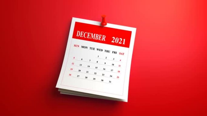 红色背景上的3D摆动循环2021 12月日历