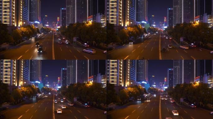 夜间照明长沙市中心交通街大桥全景4k中国
