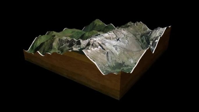 比利牛斯山脉地图3D渲染360度循环动画