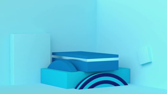蓝色墙角抽象几何形状集讲台舞台3d渲染运动