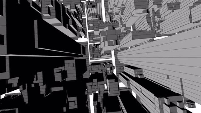 3d动画，城市建筑上方的一只苍蝇，具有卡通效果