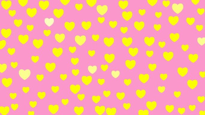 动画黄色的心闪耀。情人节粉红色背景上的矢量插图。