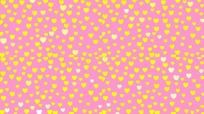 动画黄色的心闪耀。情人节粉红色背景上的矢量插图。