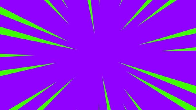紫色和绿色放射状动漫线背景。