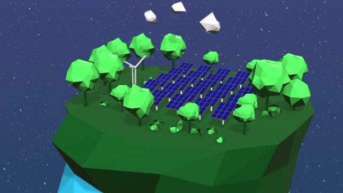 蓝色背景上孤立太阳能发电站的4k视频卡通。