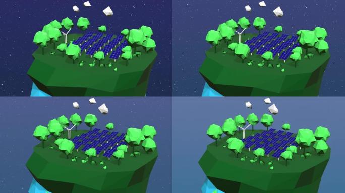 蓝色背景上孤立太阳能发电站的4k视频卡通。
