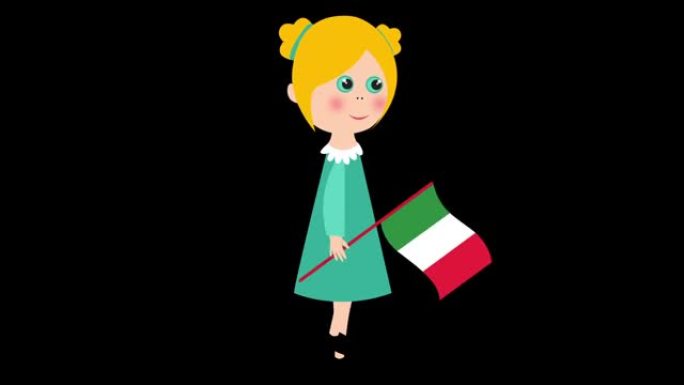 卡通动画女孩/带意大利国旗