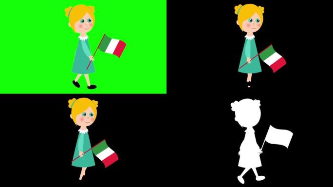 卡通动画女孩/带意大利国旗