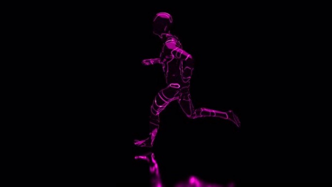 黑色背景上的3D抽象数字跑步紫色人