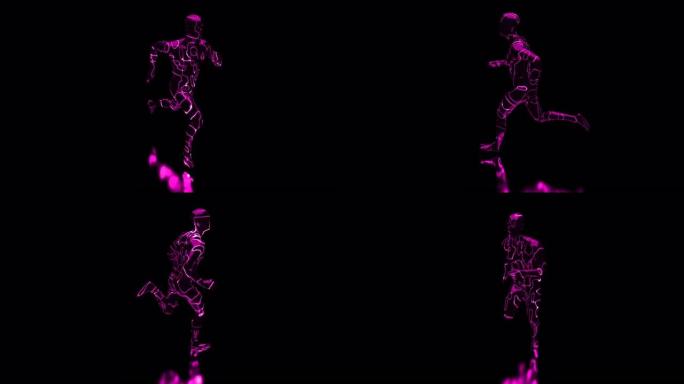 黑色背景上的3D抽象数字跑步紫色人