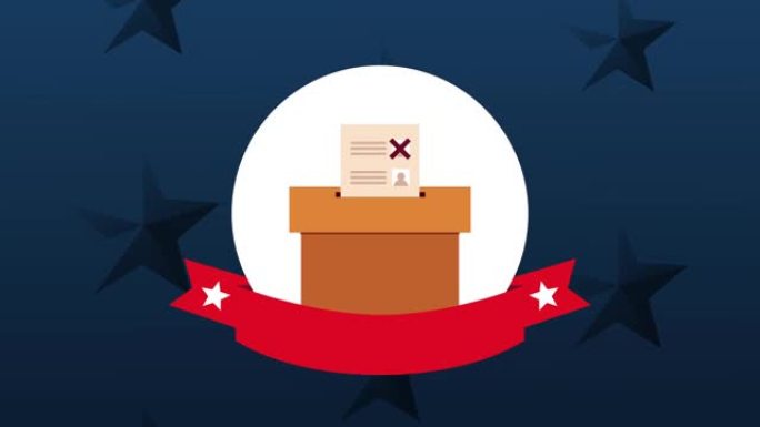 选举日民主动画，投票卡插入骨灰盒